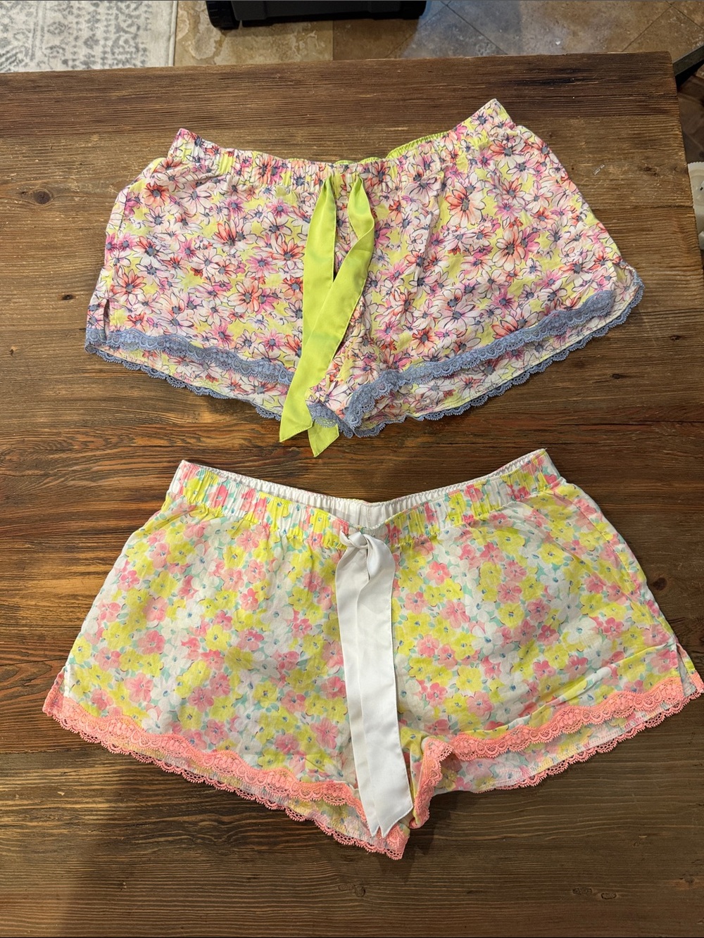 Victoria's Secret Floral Lace-Trim Pajama Shorts in Yellow & Pink (2)